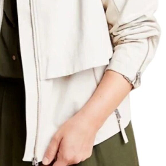 Anthropologie Anorak Jacket Crop Womens Extra Large Ivory Faux Leather Back Knit - Picture 7 of 7
